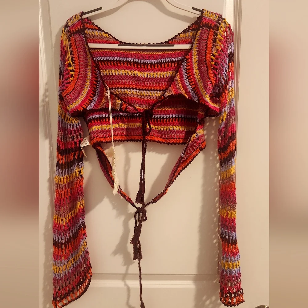 New Free People Multicolor‎ Crochet A-Line Skirt And Top Very Beautiful Set.